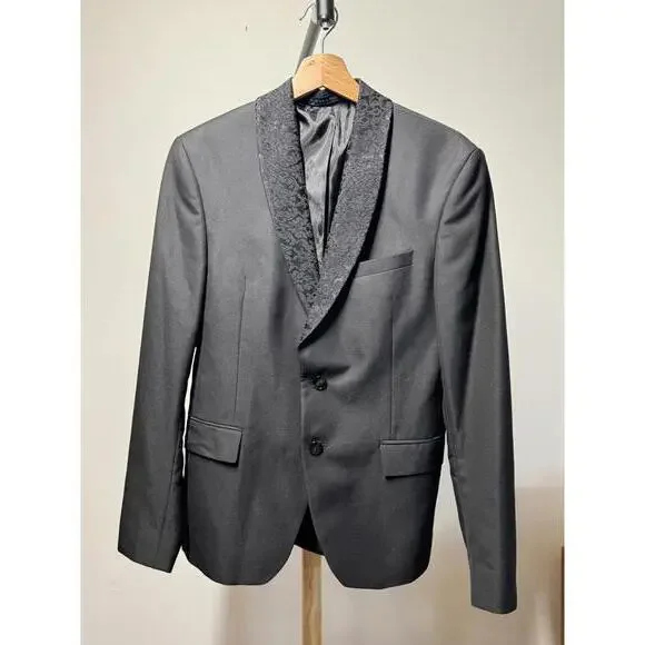 Men's Black Blazer with Shawl Collar - Picture 2 of 5